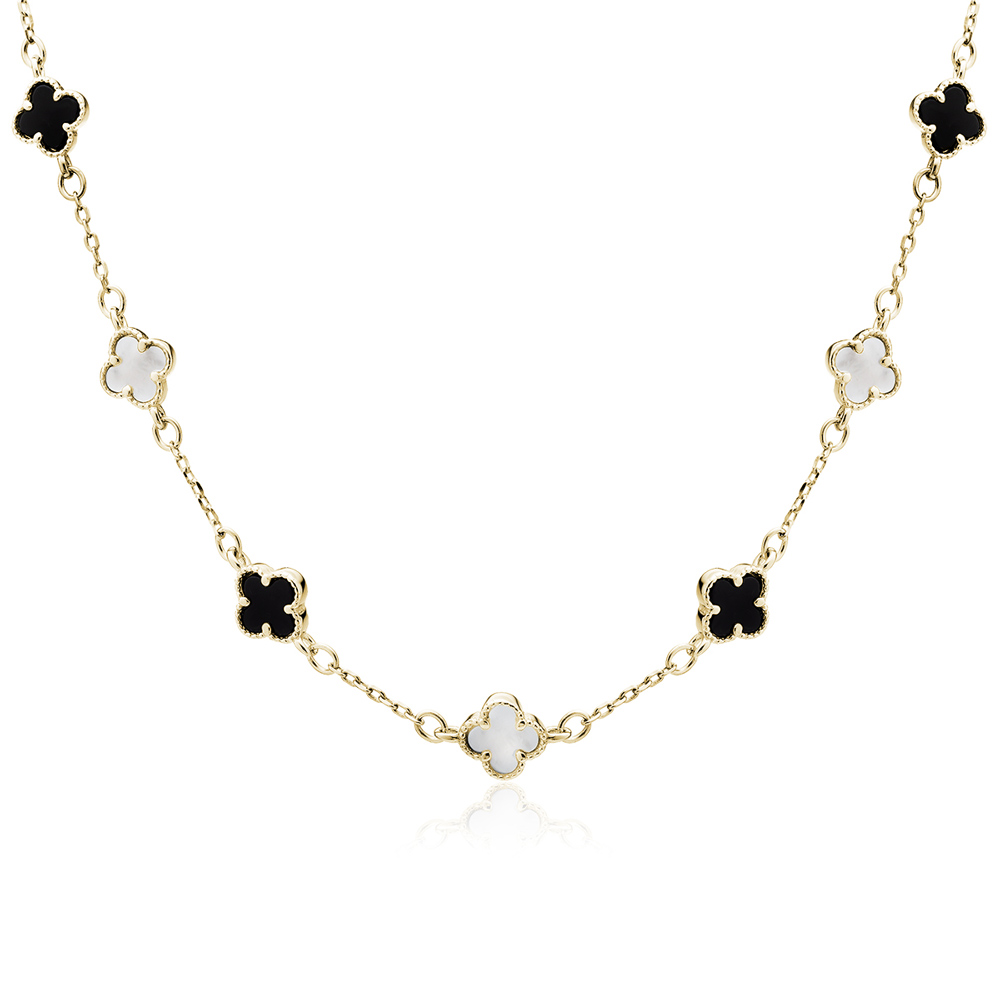 Colier argint placat cu aur galben cu trifoi cu mother of pearl si email negru DiAmanti Z2225NG_OP-DIA Colier argint placat cu aur galben cu trifoi cu mother of pearl si email negru DiAmanti Z2225NG_OP-DIA